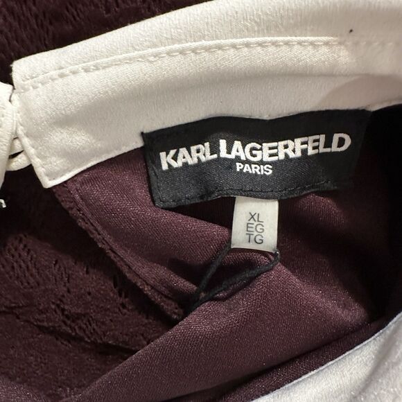 NWT Karl Lagerfeld Women's Peter Pan Collar Gothcore Lace Blouse Pearl Buttons - Picture 3 of 8